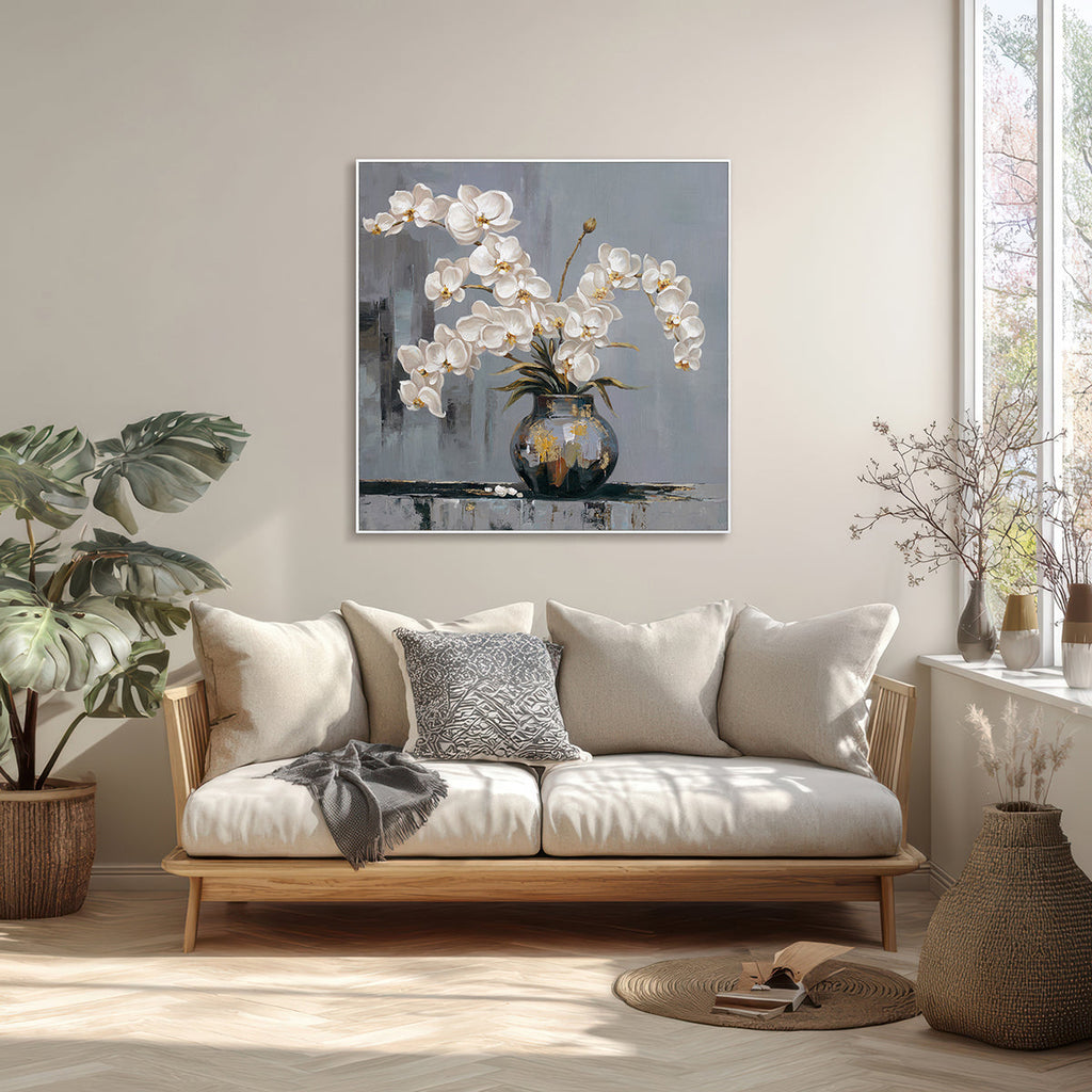 Orchid Elegance White Orchids on Grey Painting #M2723