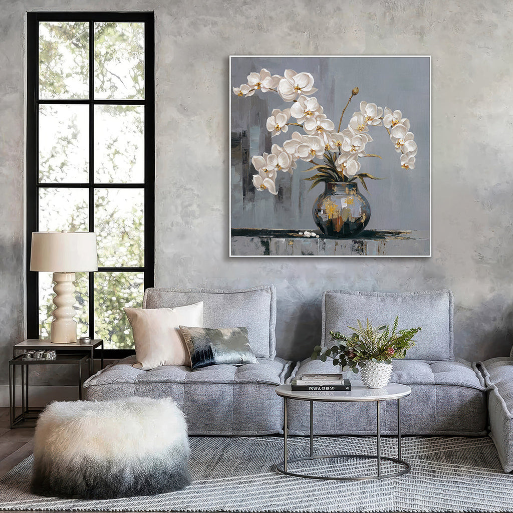 Orchid Elegance White Orchids on Grey Painting #M2723