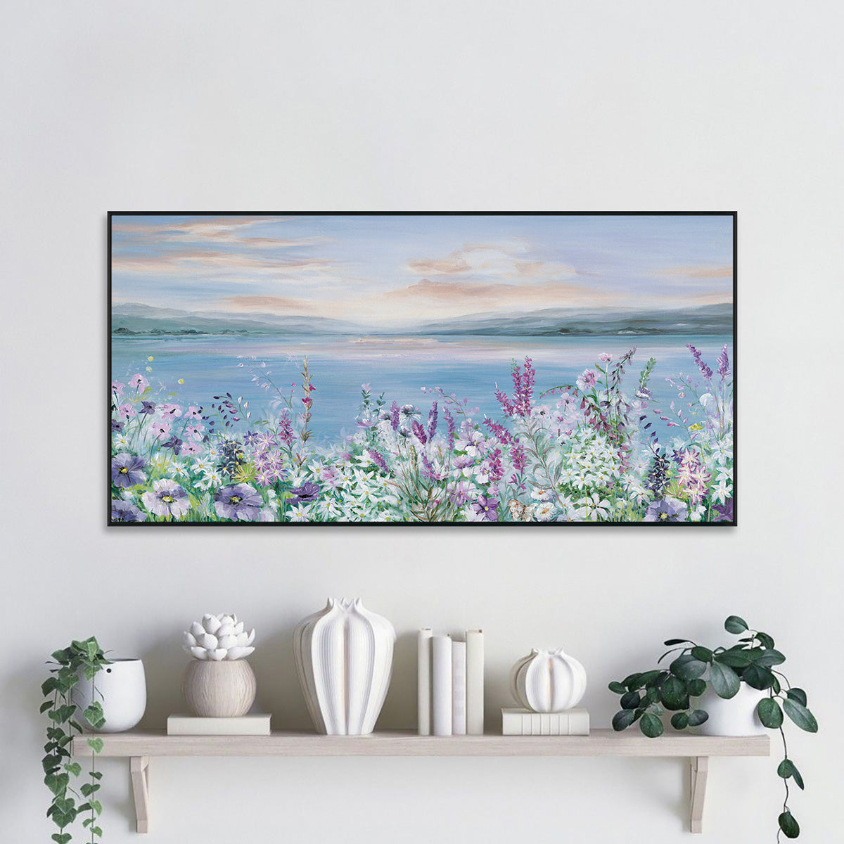 Lakeside Blossom Romantic Landscape Painting #M3522