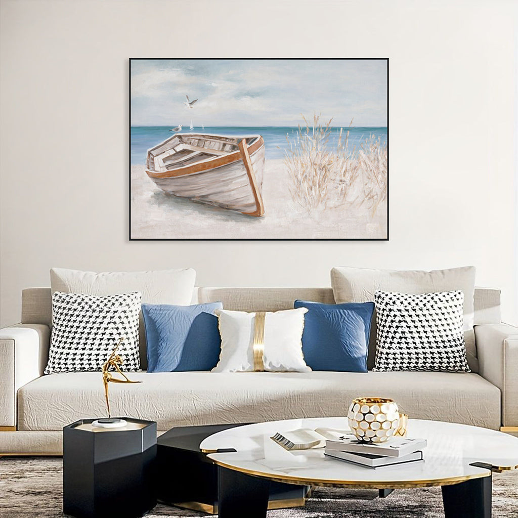 Resting Boat Coastal Landscape Painting #M3543