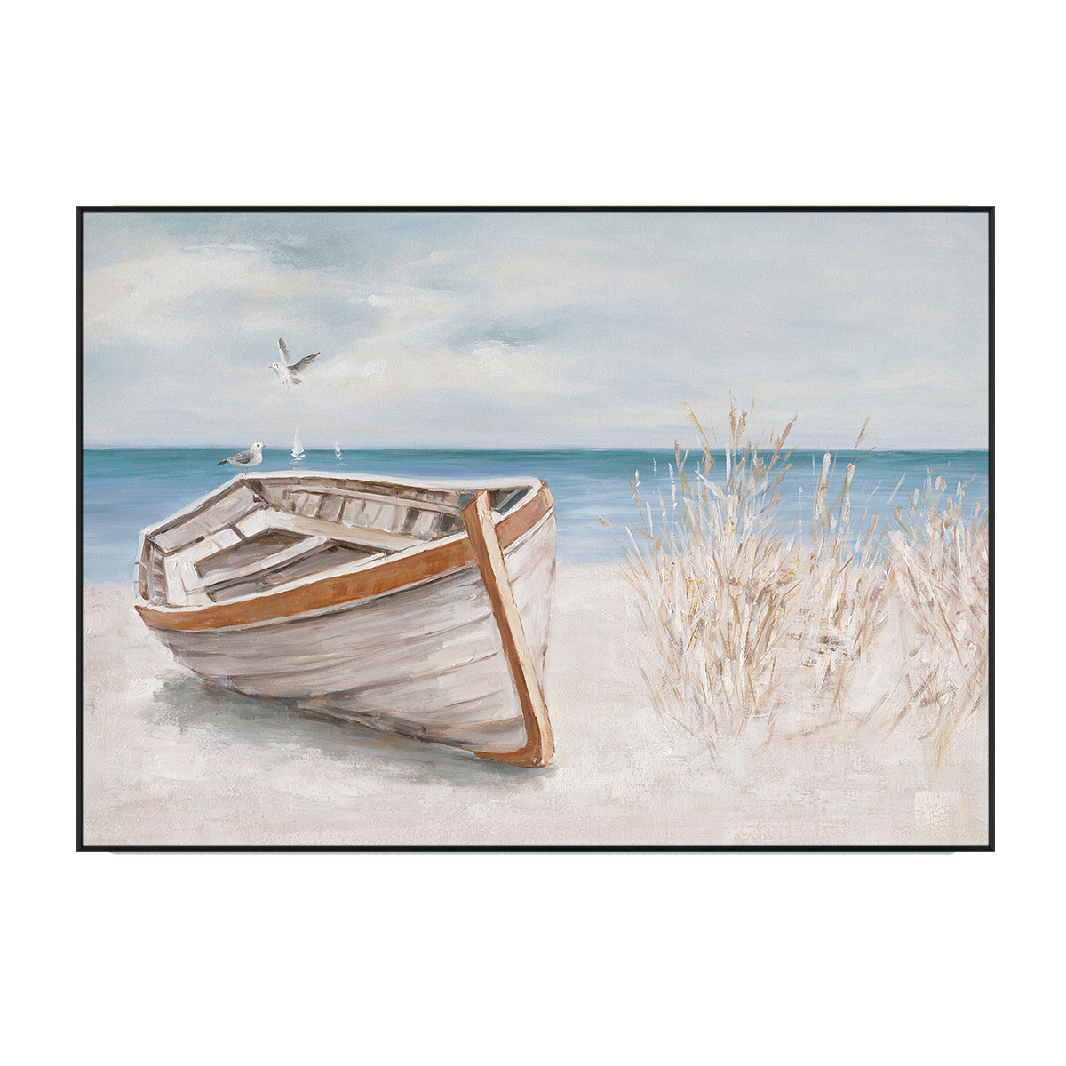 Resting Boat Coastal Landscape Painting #M3543
