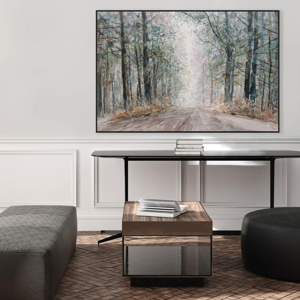 Misty Forest Trail Watercolor Landscape #M3604