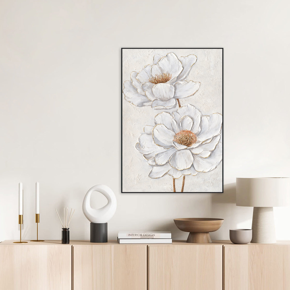 White Bloom Textured Floral Painting #M3634