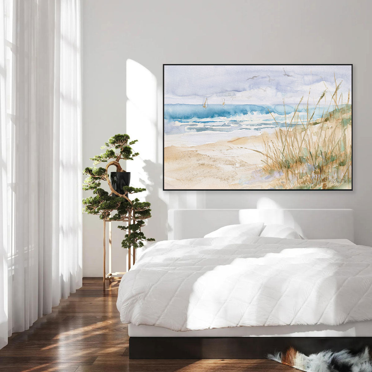 Coastal Whisper Sailboats & Beach Painting #M3671