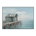 Blue Cottage Seaside Pier Painting #M3678