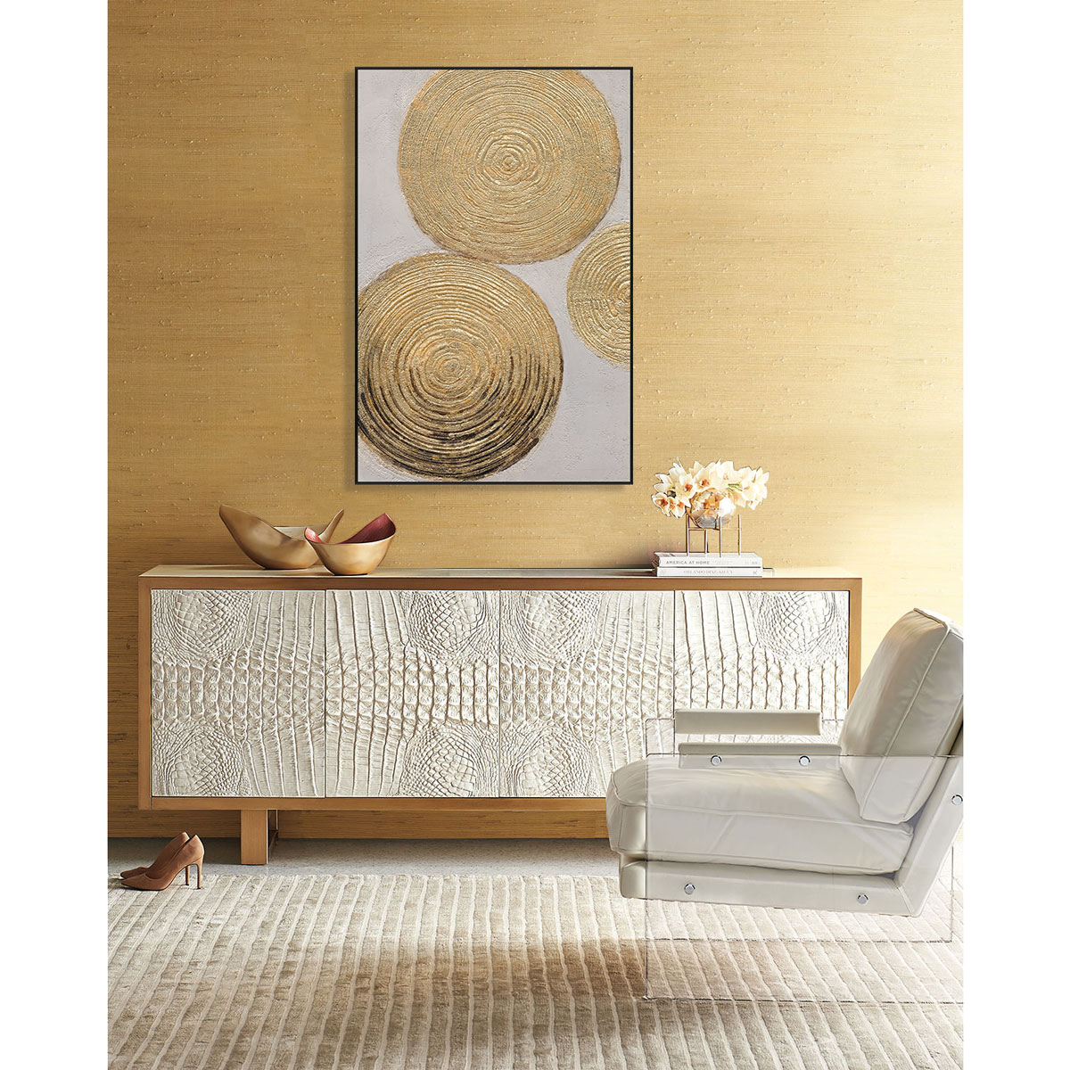 Golden Ripples Abstract Circular Textured Art #M3680