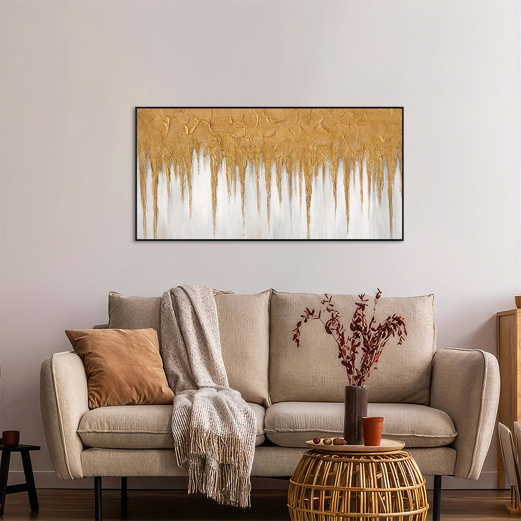 Golden Cascade Abstract Textured Painting #M3681