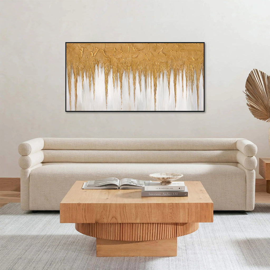Golden Cascade Abstract Textured Painting #M3681