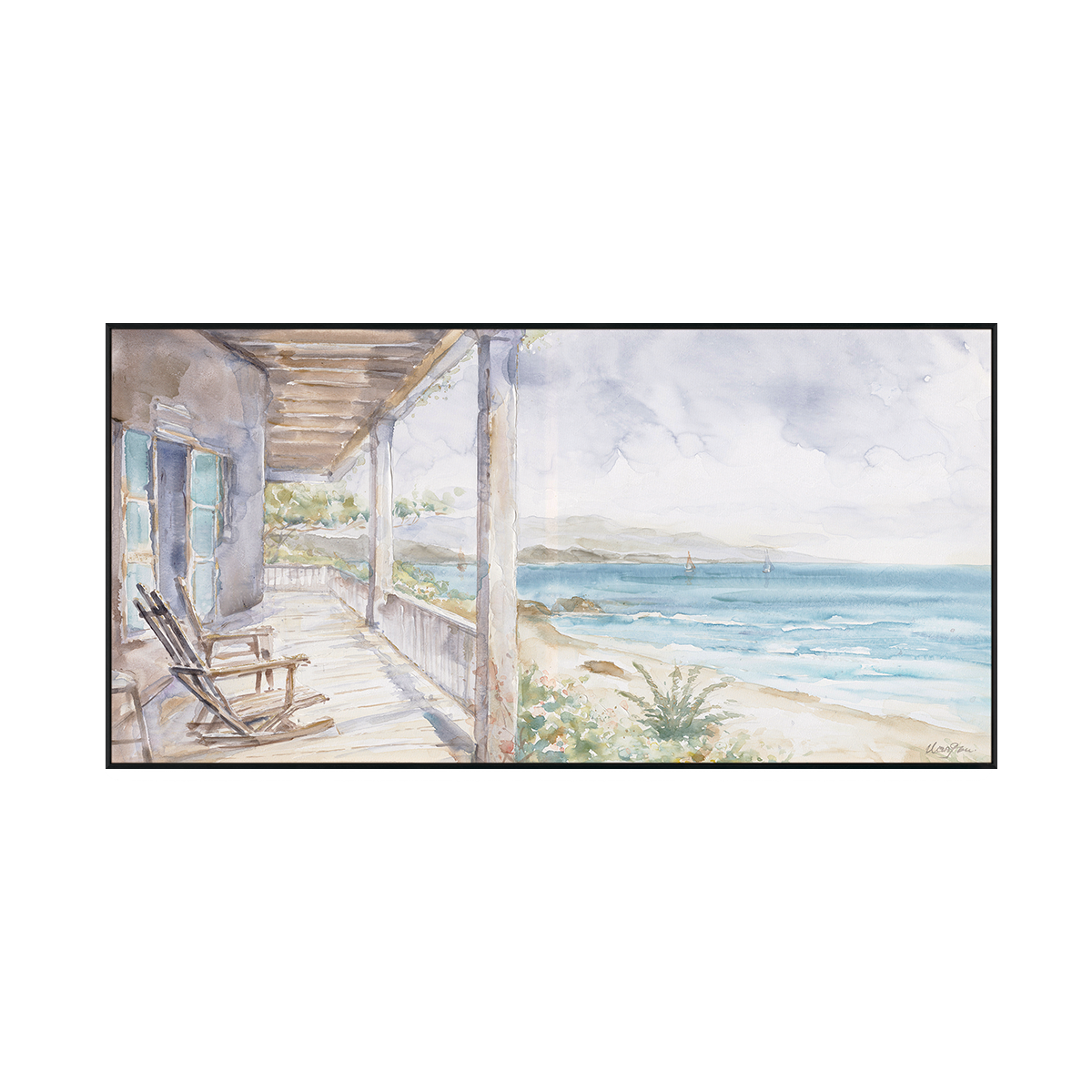 Seaside Retreat Sunlit Coastal Painting #M3691