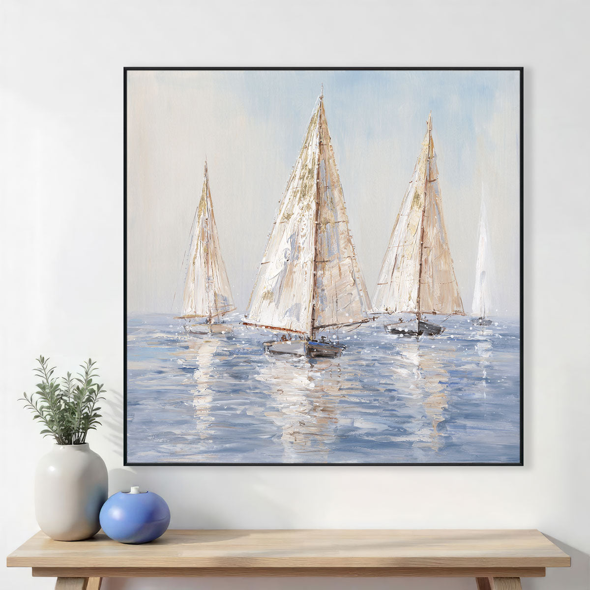 Golden Voyage Abstract Sailboat Painting #M3705