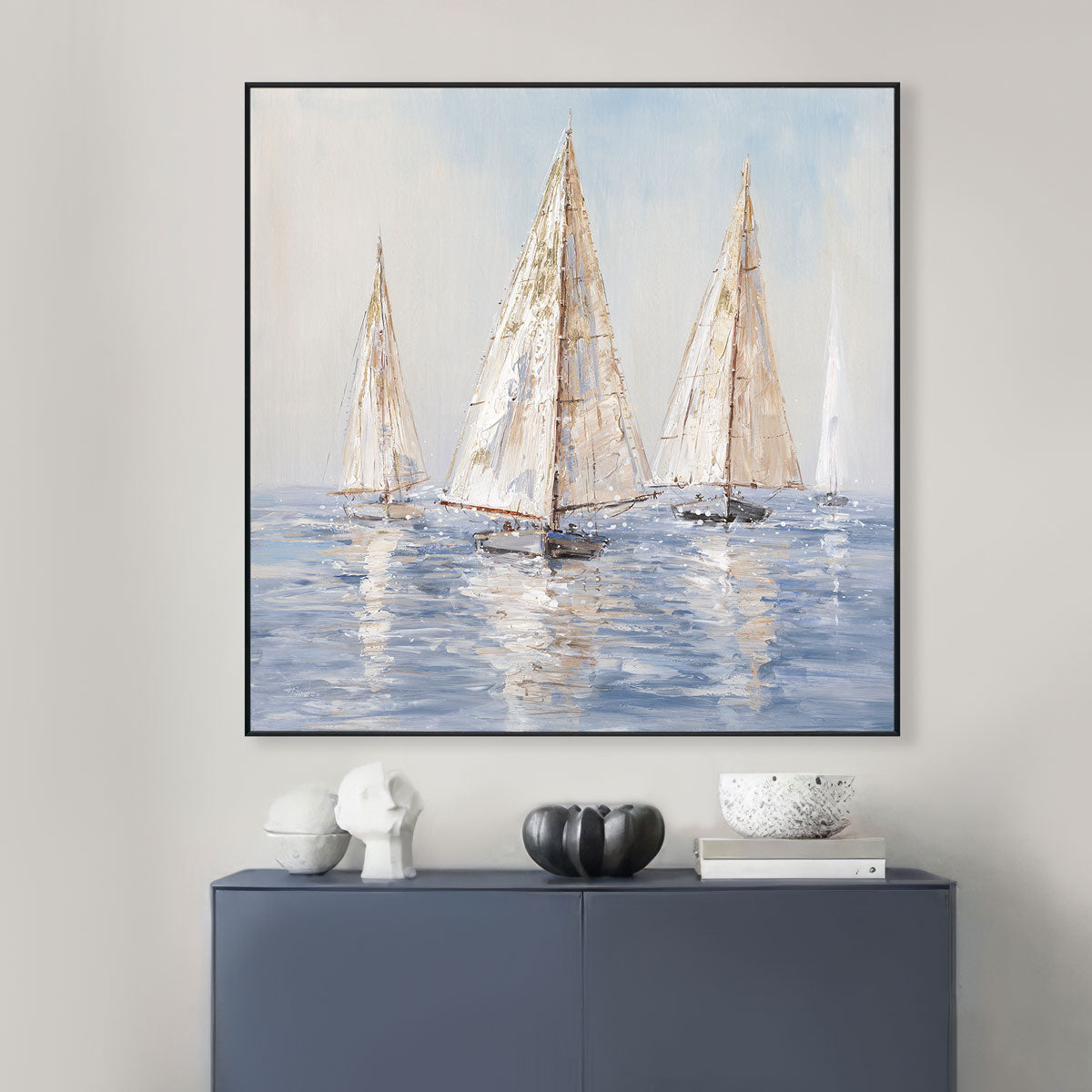 Golden Voyage Abstract Sailboat Painting #M3705