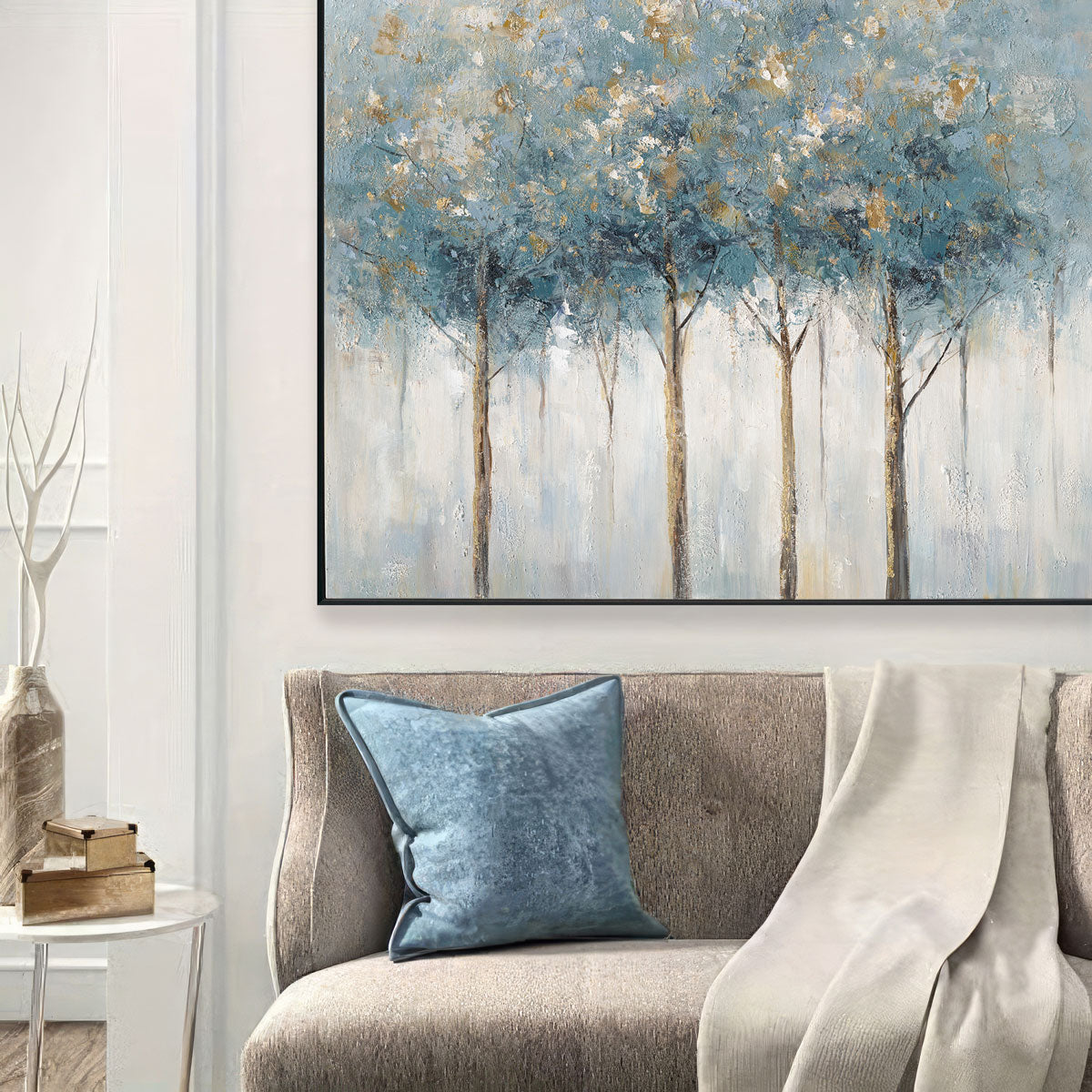 Azure Grove Gold Leaf Tree Painting #M3706