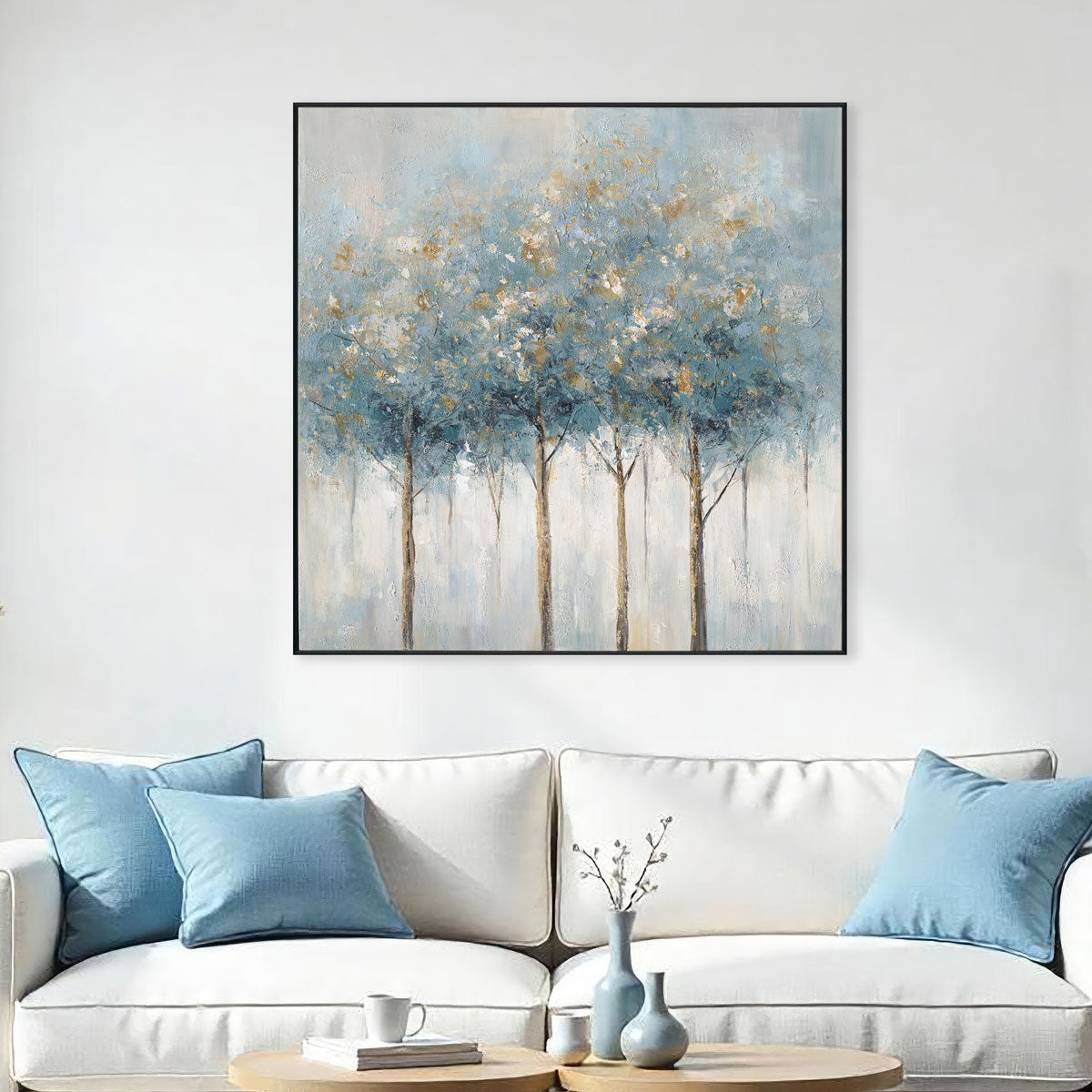 Azure Grove Gold Leaf Tree Painting #M3706