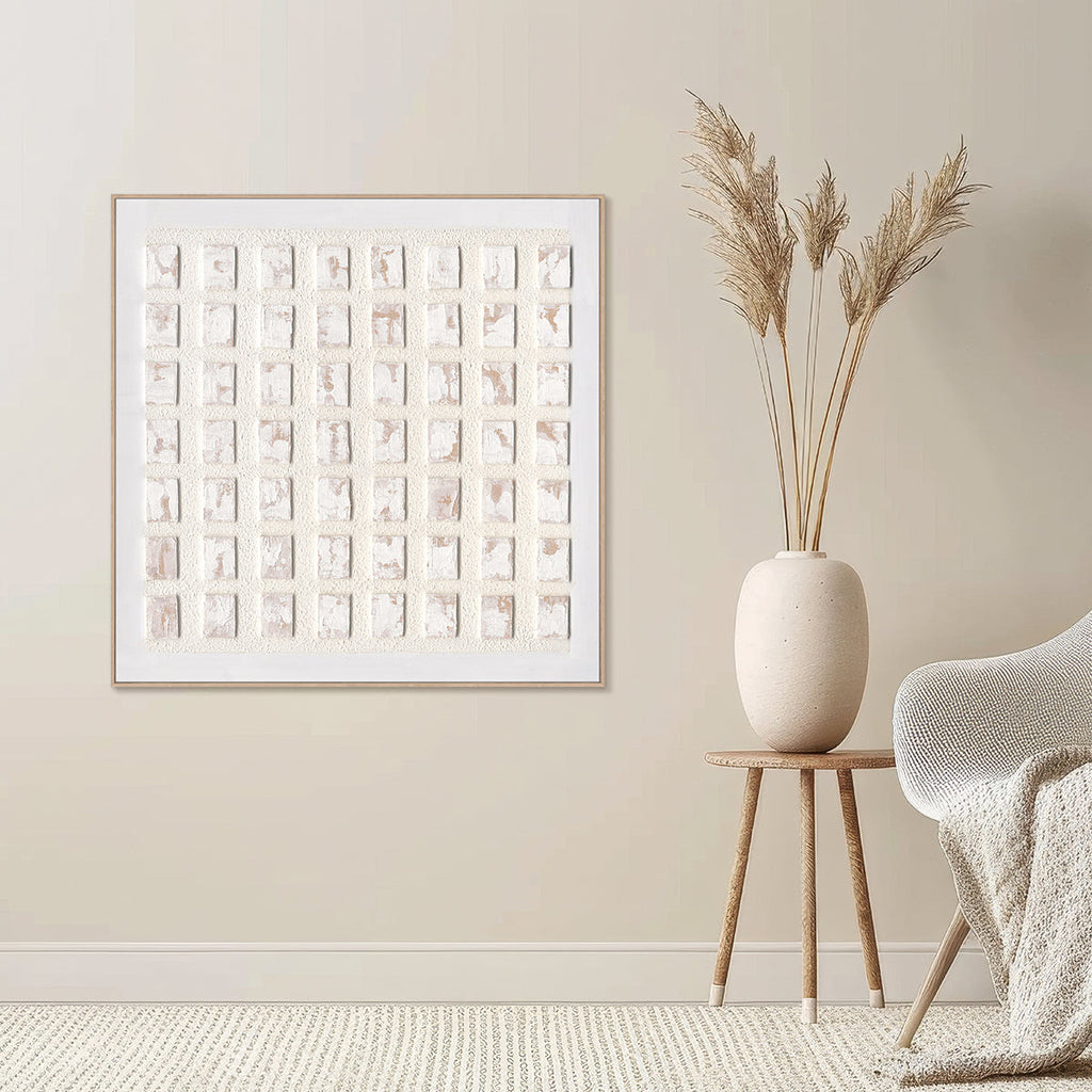 White Grid Geometric Textured Abstract #M4662
