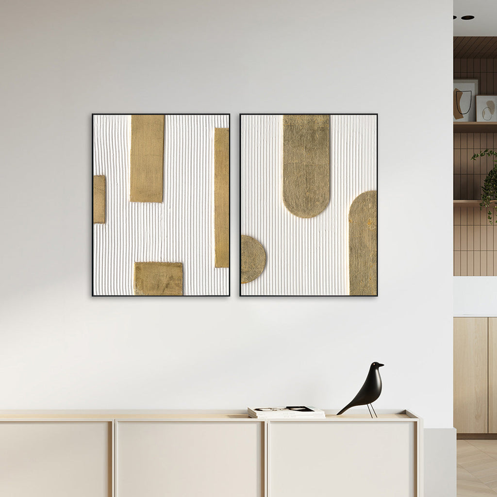 Golden Flow of Light Rounded Geometric Painting #M4676