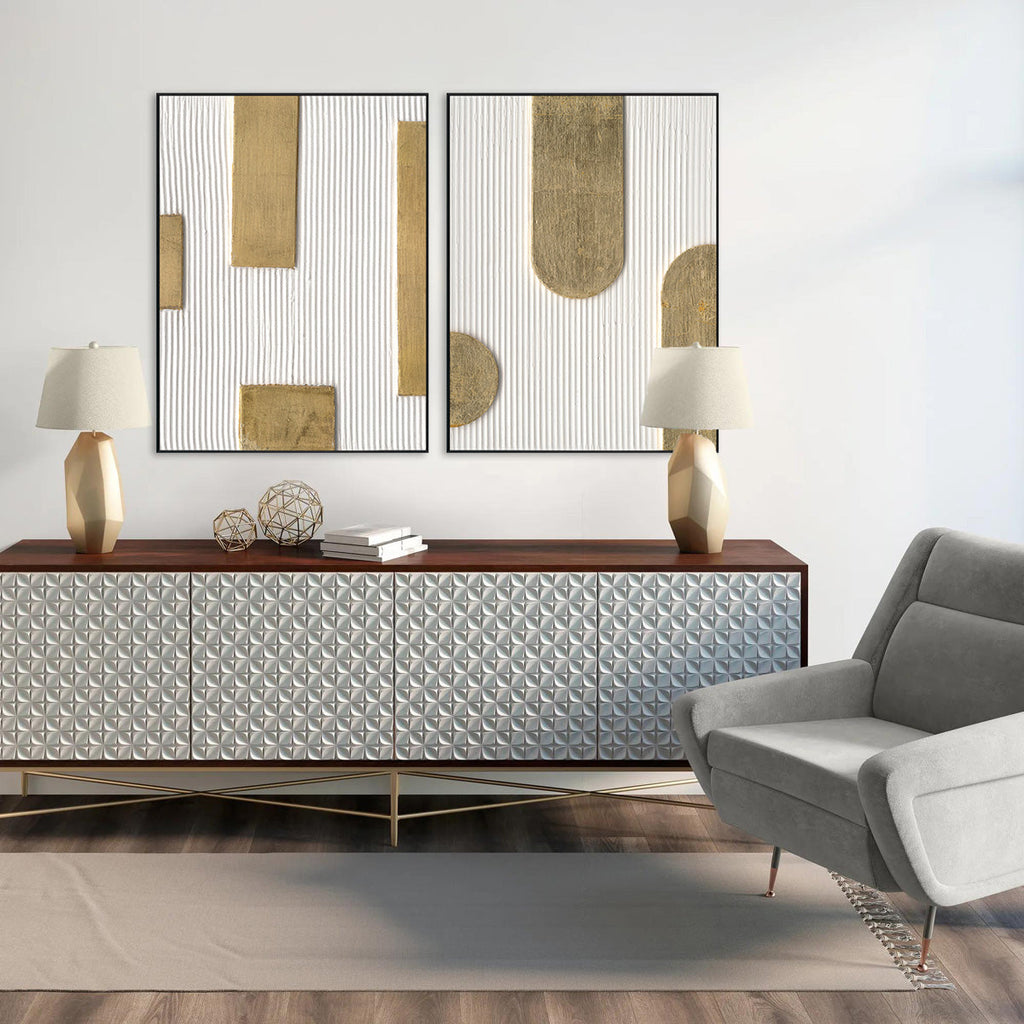 Golden Flow of Light Rounded Geometric Painting #M4676