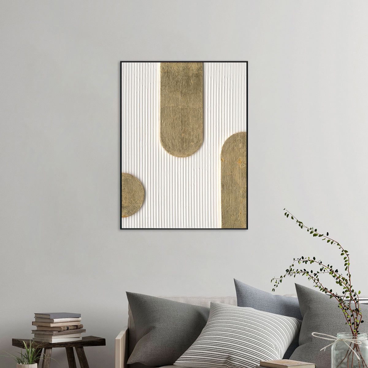 Golden Flow of Light Rounded Geometric Painting #M4676