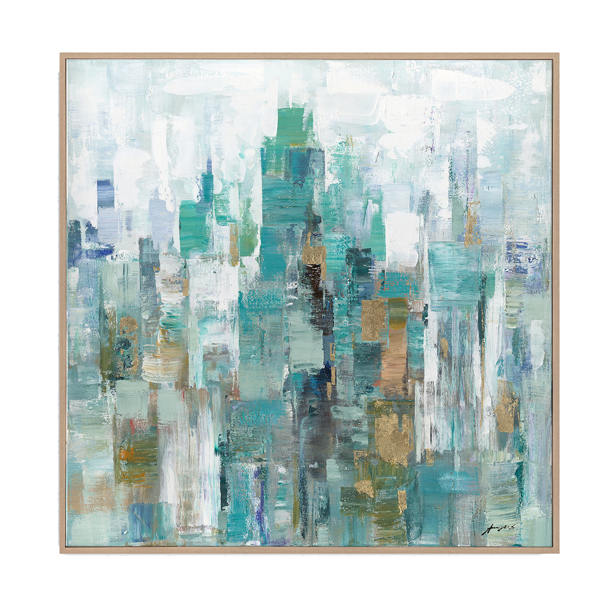 Emerald Mist Abstract Cityscape Painting #M5783