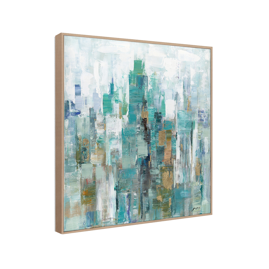 Emerald Mist Abstract Cityscape Painting #M5783