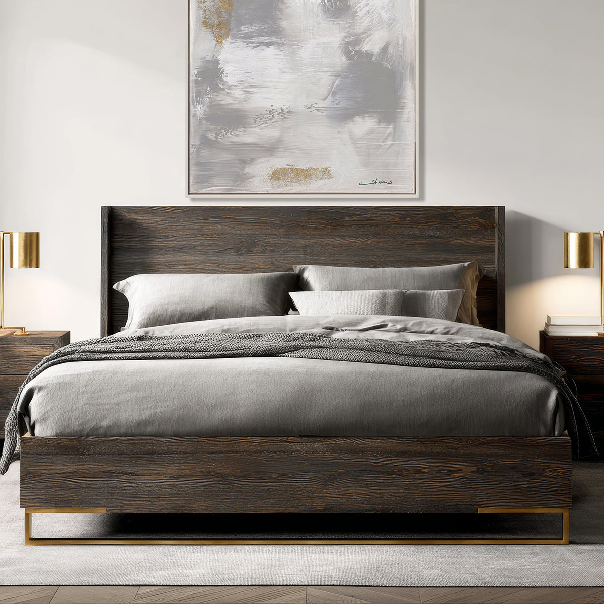 Golden Drift Neutral Abstract Canvas #M5896