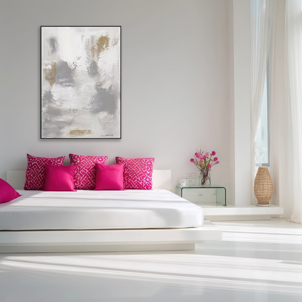 Golden Drift Neutral Abstract Canvas #M5896