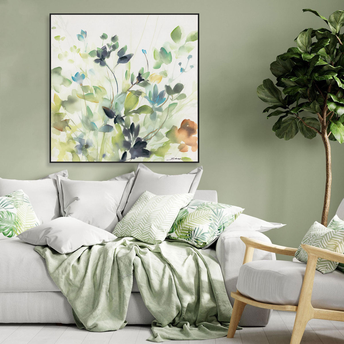 Whispers of Green Abstract Botanical #M6076