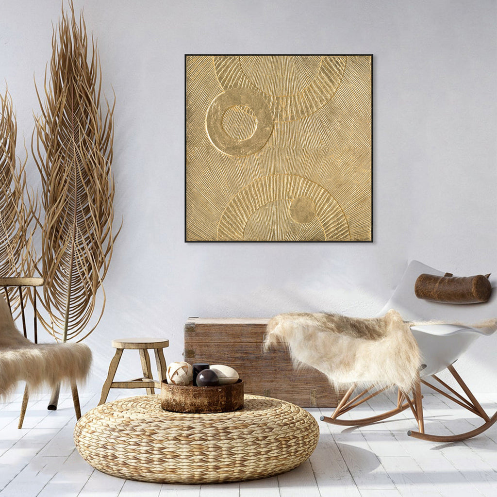 Sunlit Circles Golden Textured Abstract #M6957