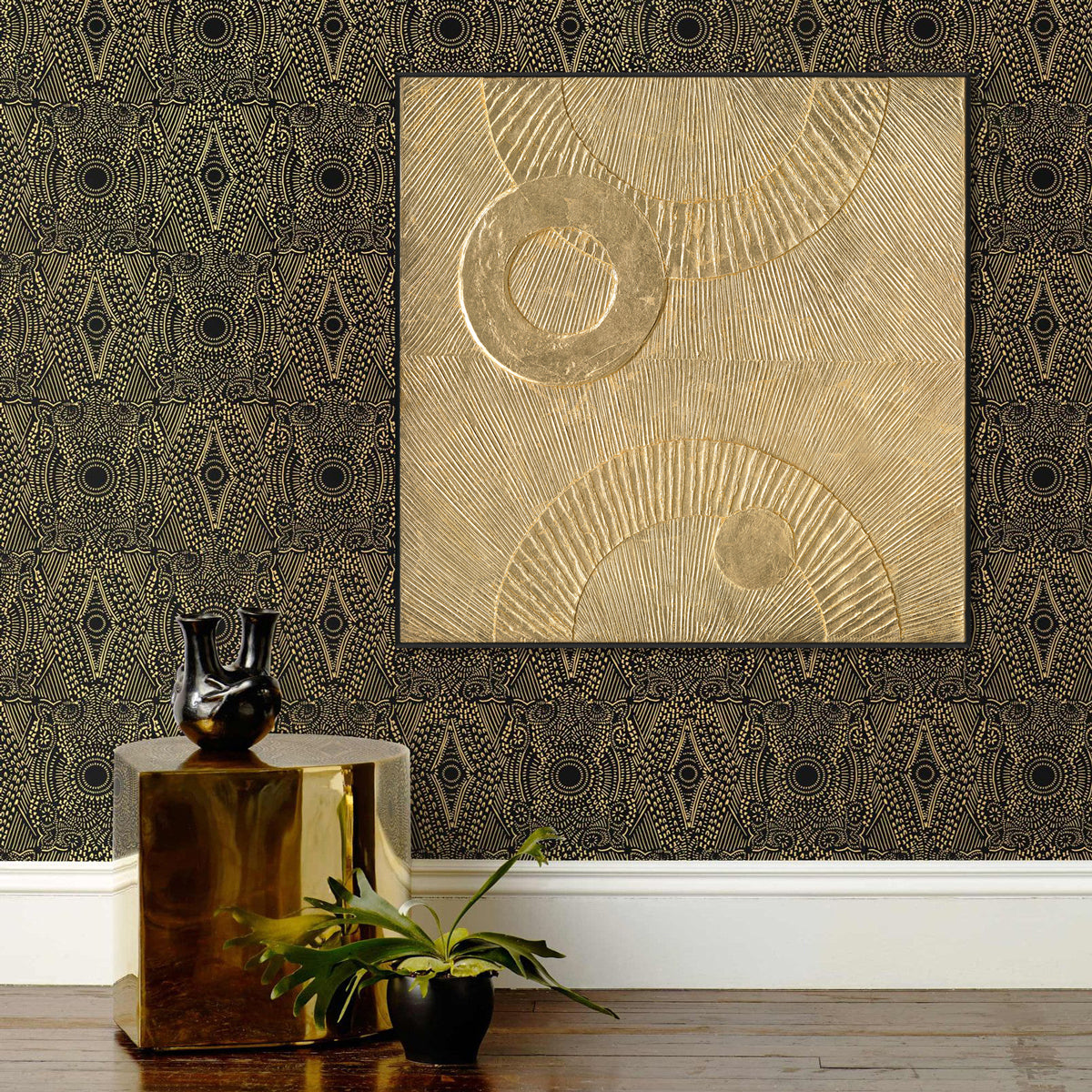 Sunlit Circles Golden Textured Abstract #M6957