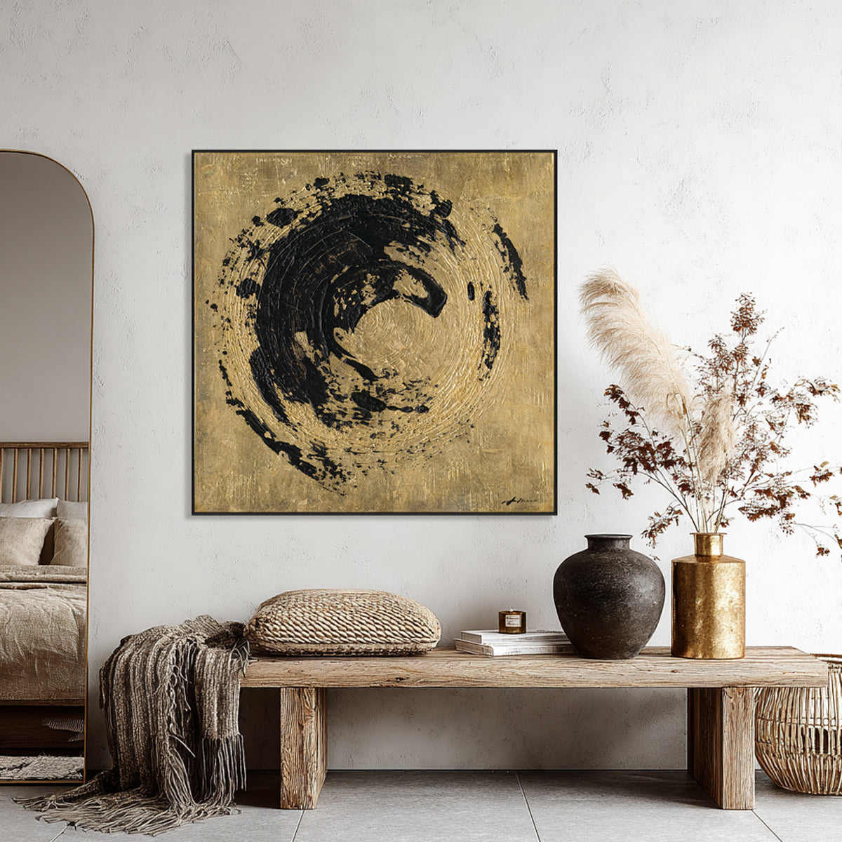 Black Gold Surge Abstract Textured Art #M6958