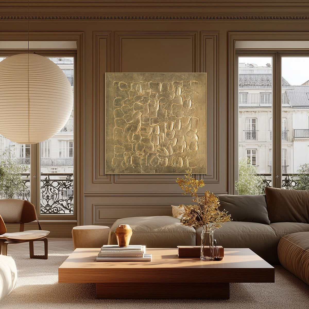 Golden Stone Rhythm Abstract Relief Painting #M6959