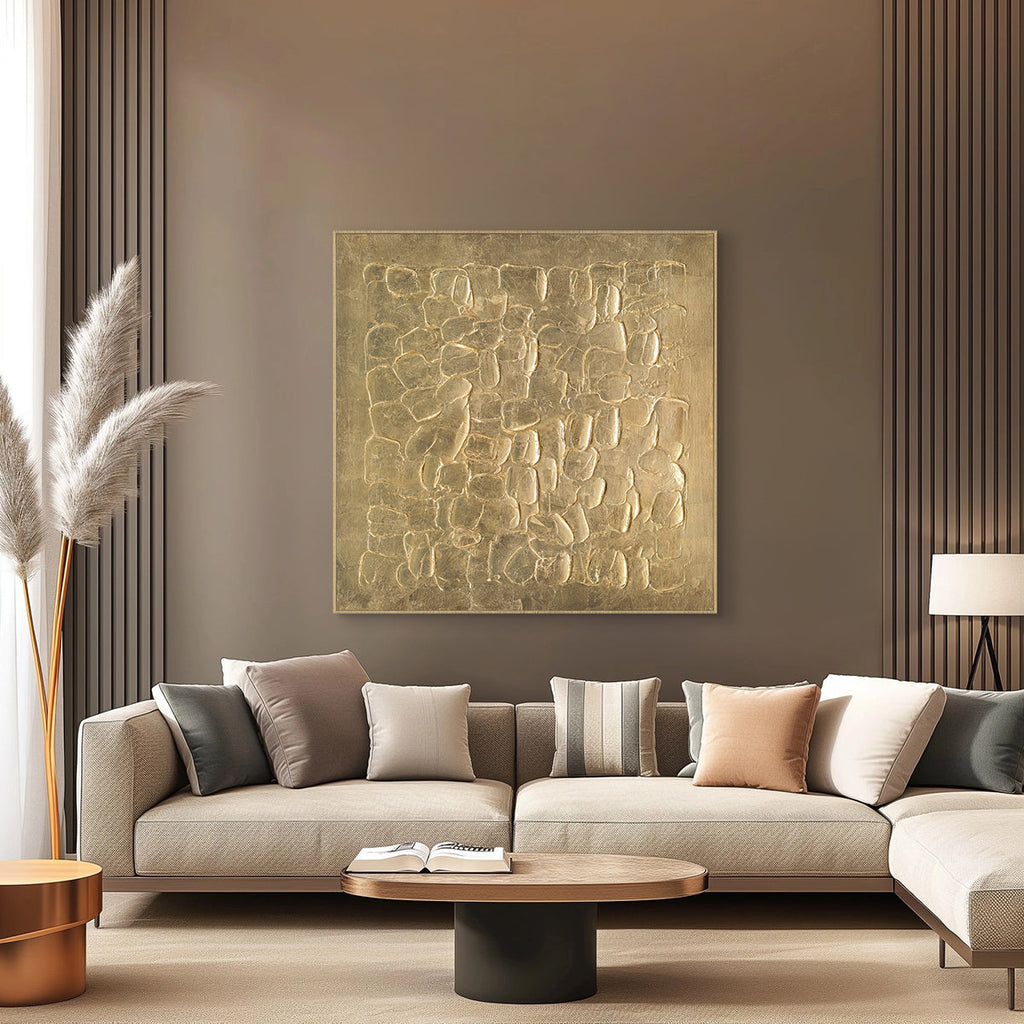 Golden Stone Rhythm Abstract Relief Painting #M6959
