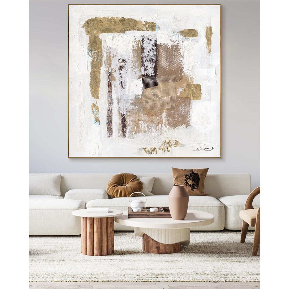 Rustic Layers Gold Beige Abstract Painting #M8121