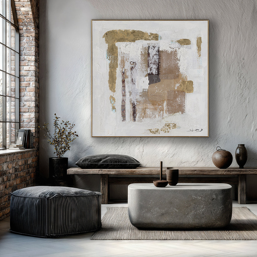 Rustic Layers Gold Beige Abstract Painting #M8121