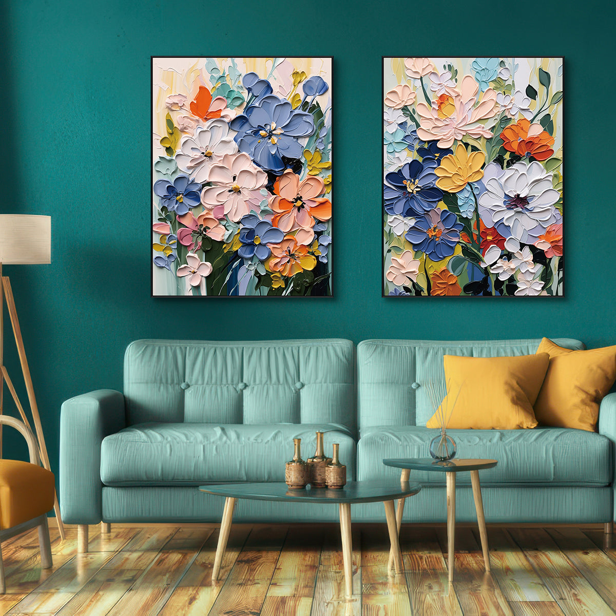 Golden Bloom Colorful Textured Floral Painting #MH1130（34）