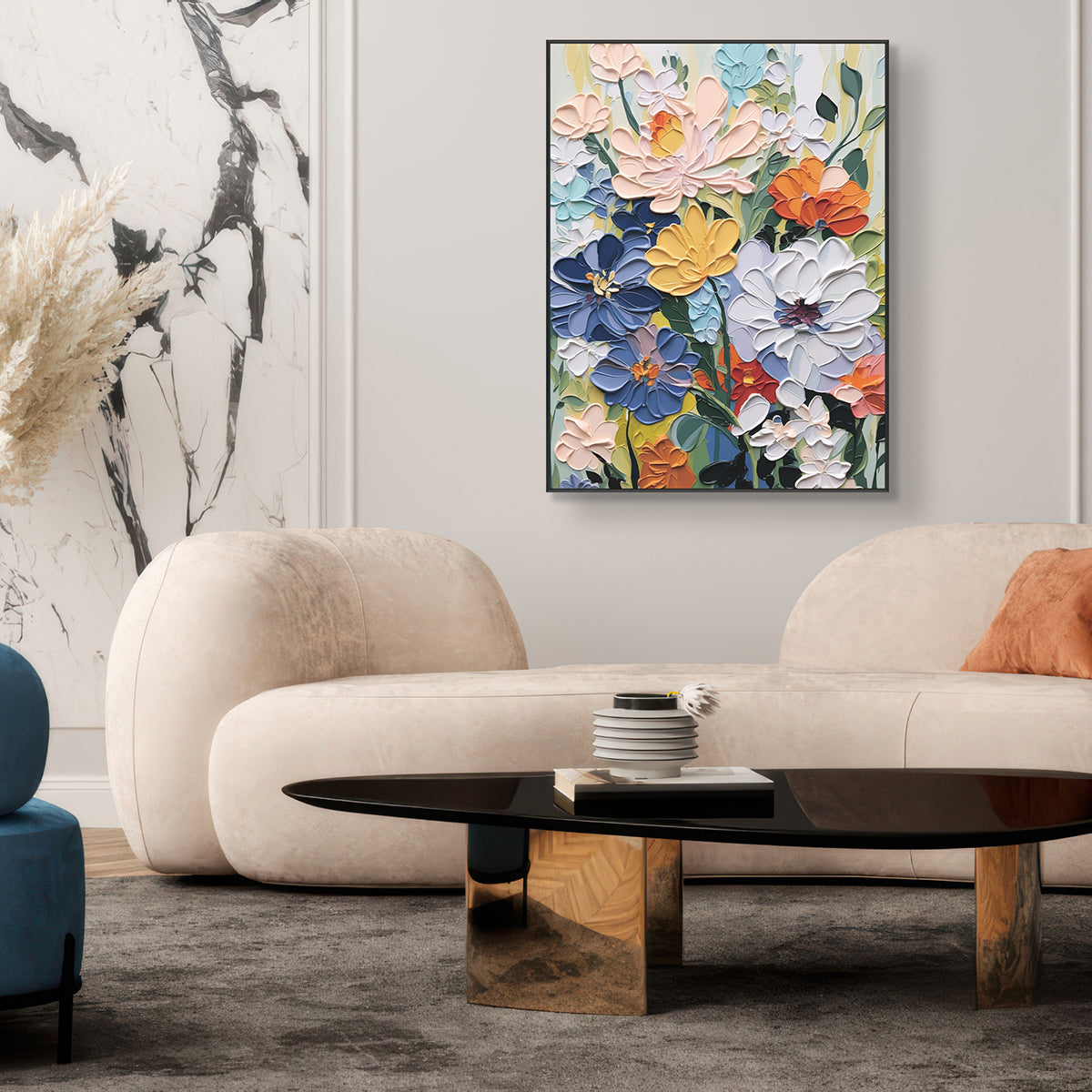 Golden Bloom Colorful Textured Floral Painting #MH1130（34）
