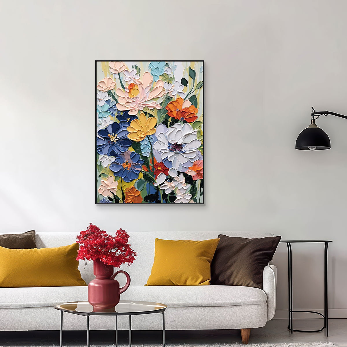 Golden Bloom Colorful Textured Floral Painting #MH1130（34）