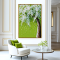 Weeping Blossoms: A Vibrant Textured Tree Canvas Painting for Spring Decor