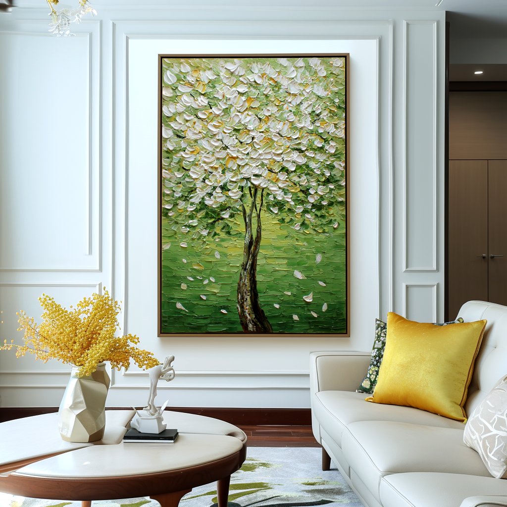 Verdant Whisper: A Fresh Textured Tree Canvas Painting for Your Home