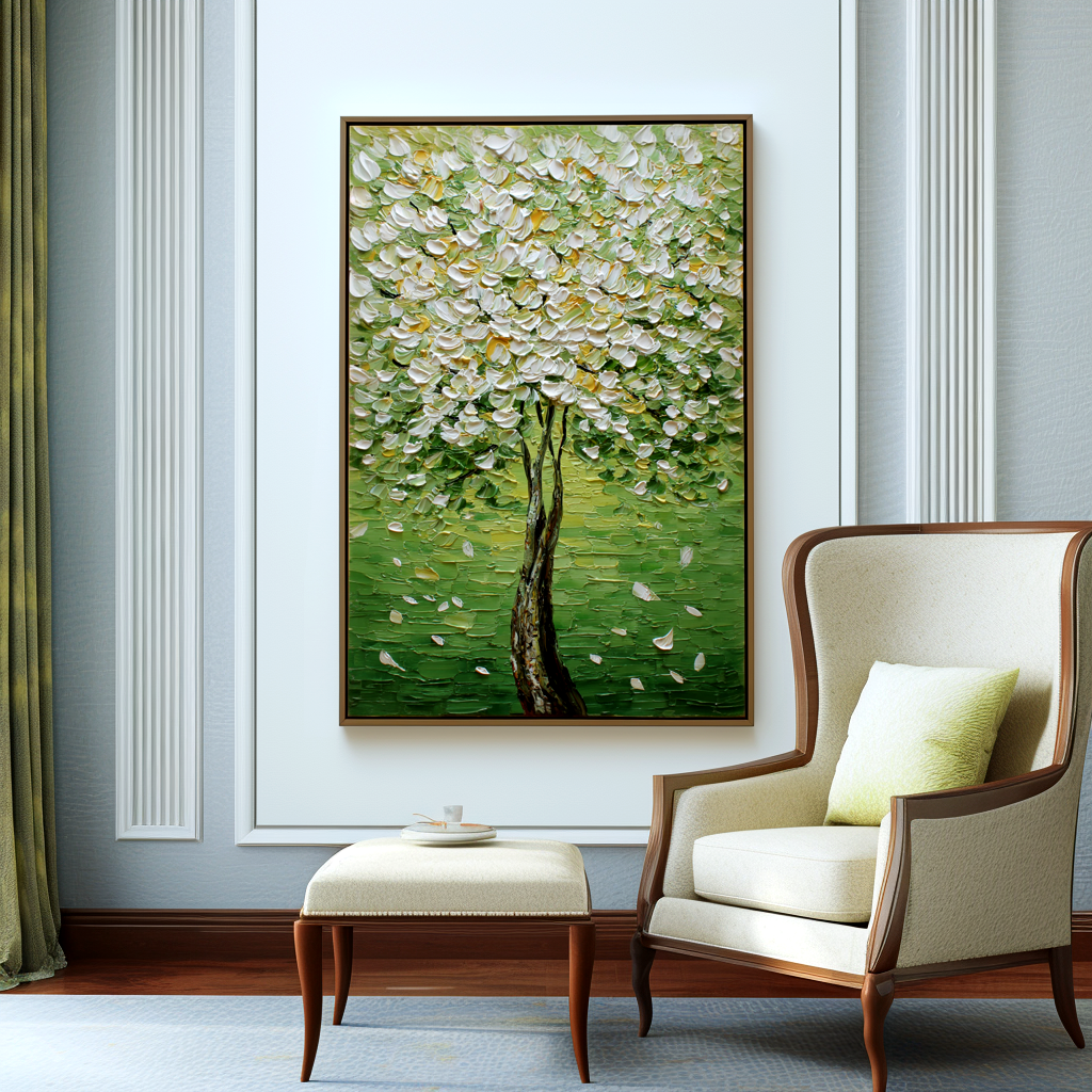 Verdant Whisper: A Fresh Textured Tree Canvas Painting for Your Home