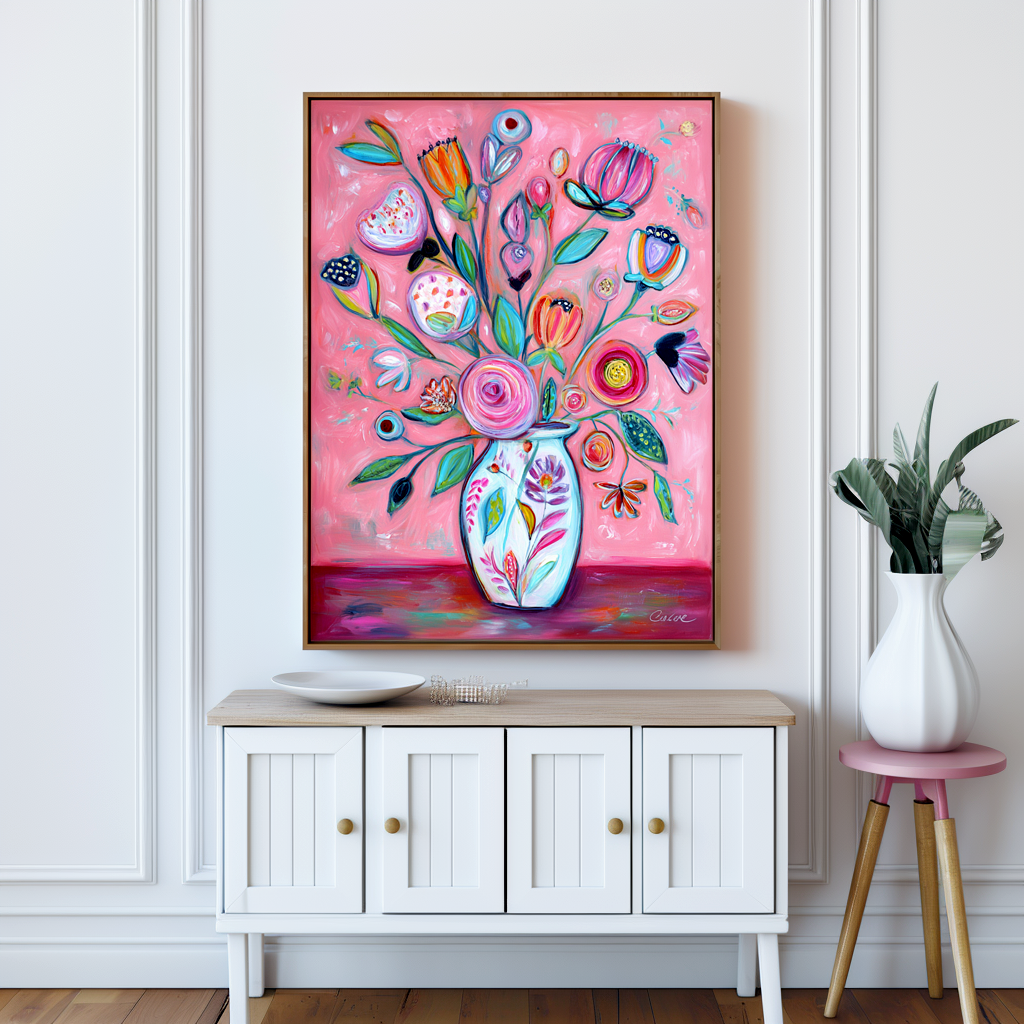 Petal Jubilee: A Vibrant Boho Chic Floral Wall Art for a Joyful Home