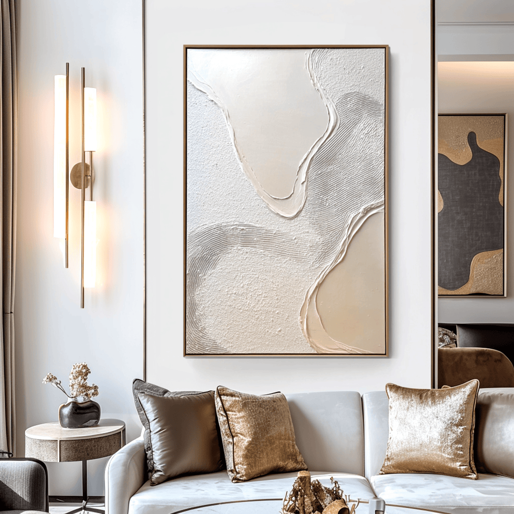 Wabi Sabi Neutral Textured Wall Art, Minimal Abstract Canvas for Living Room Decor