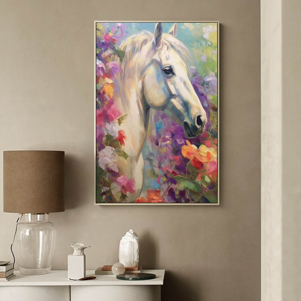 Floral Dream: A Romantic Horse Wall Art for Bedroom Decor