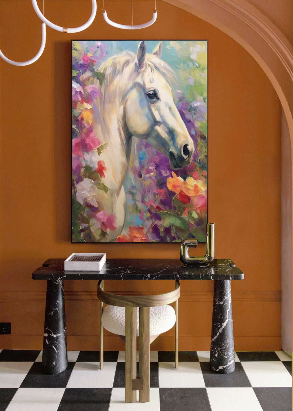 Floral Dream: A Romantic Horse Wall Art for Bedroom Decor