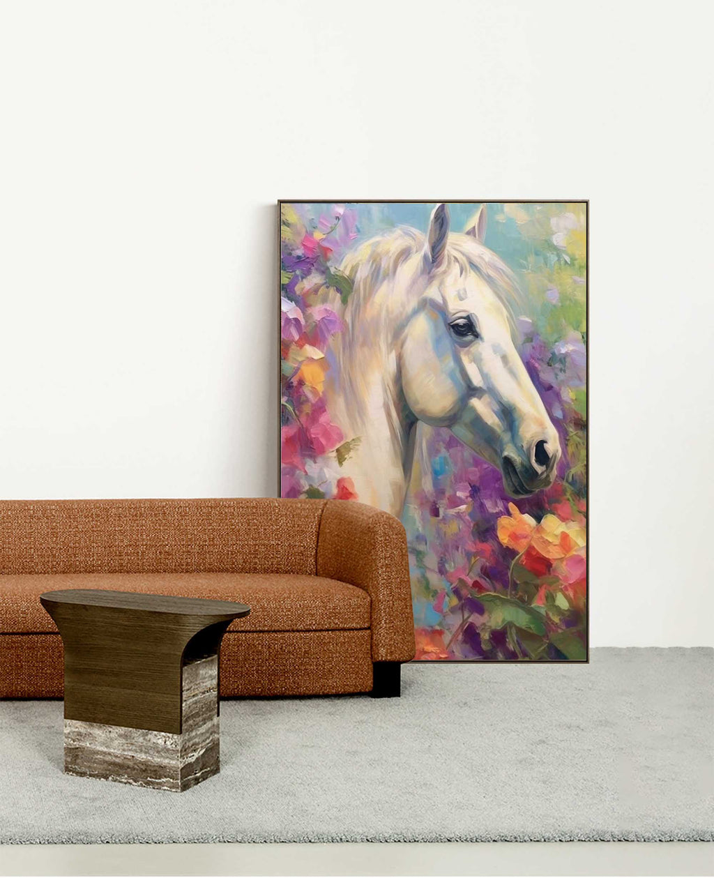 Floral Dream: A Romantic Horse Wall Art for Bedroom Decor