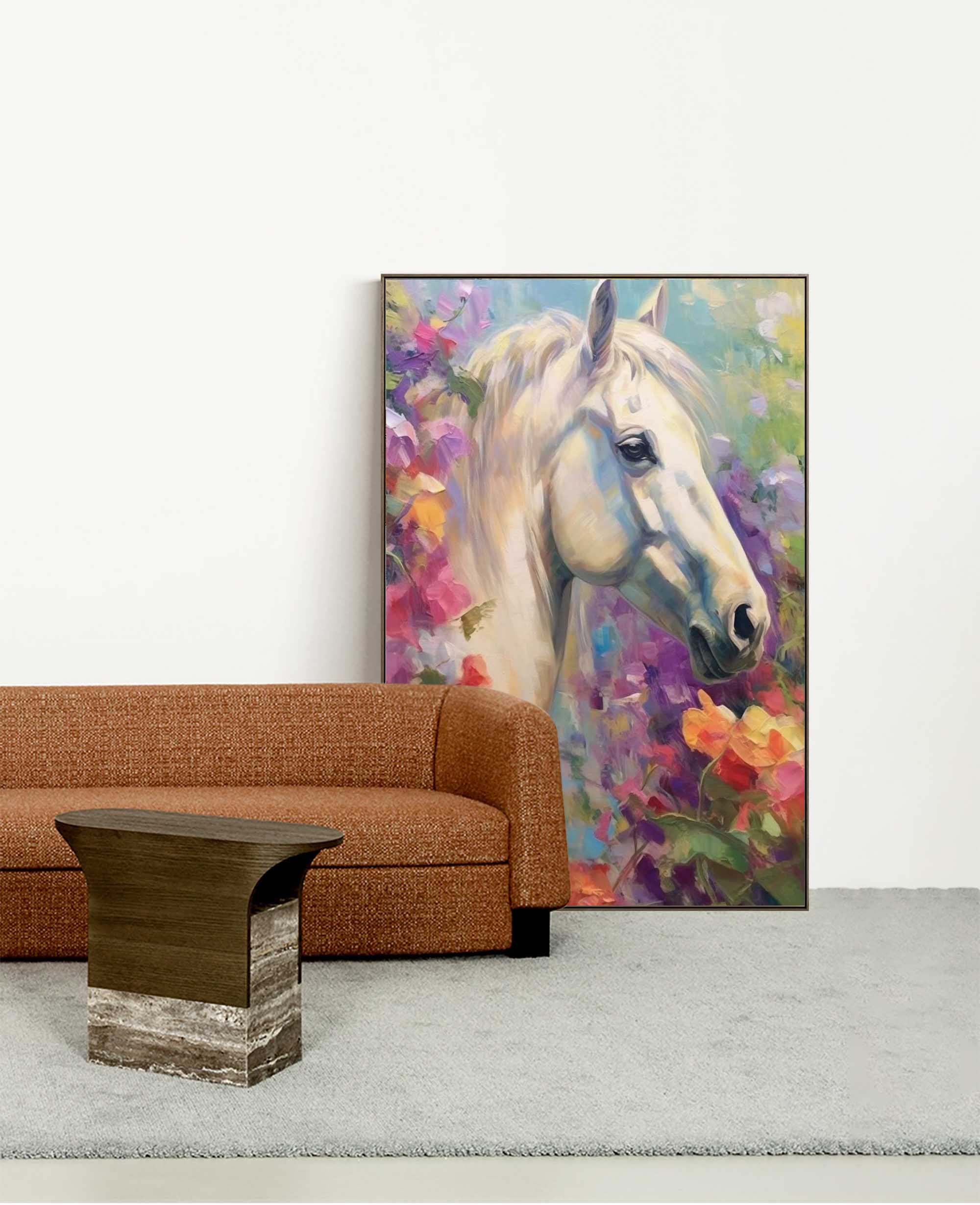 Floral Dream: A Romantic Horse Wall Art for Bedroom Decor