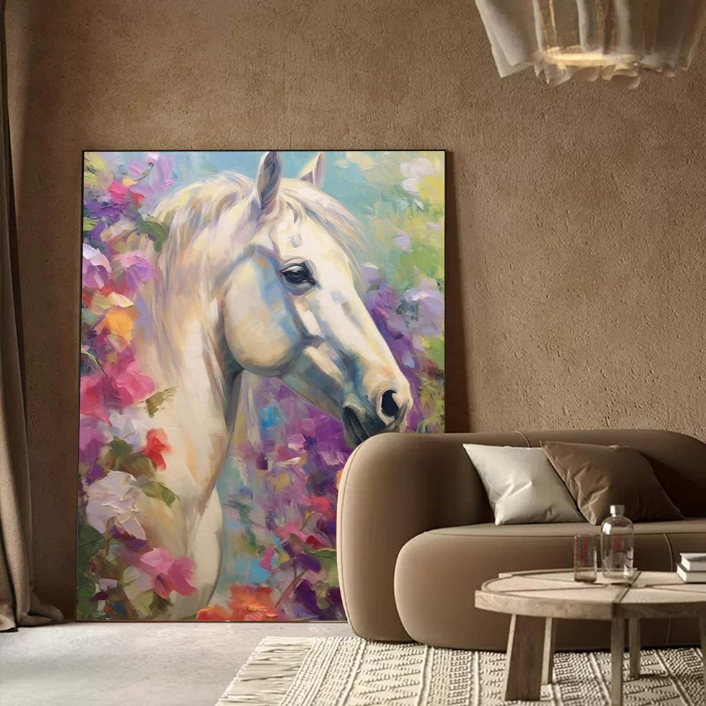 Floral Dream: A Romantic Horse Wall Art for Bedroom Decor