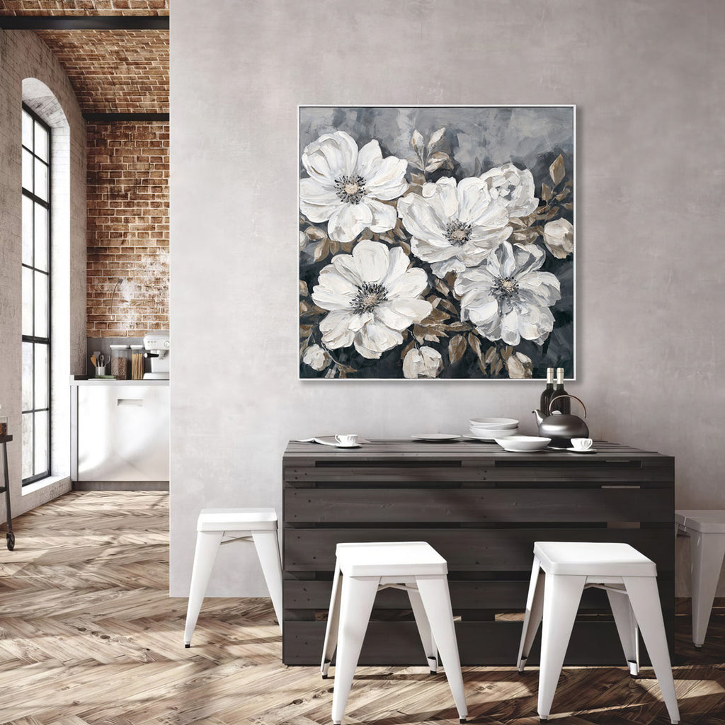 Moonlit Peonies Monochrome Floral Painting #P3501