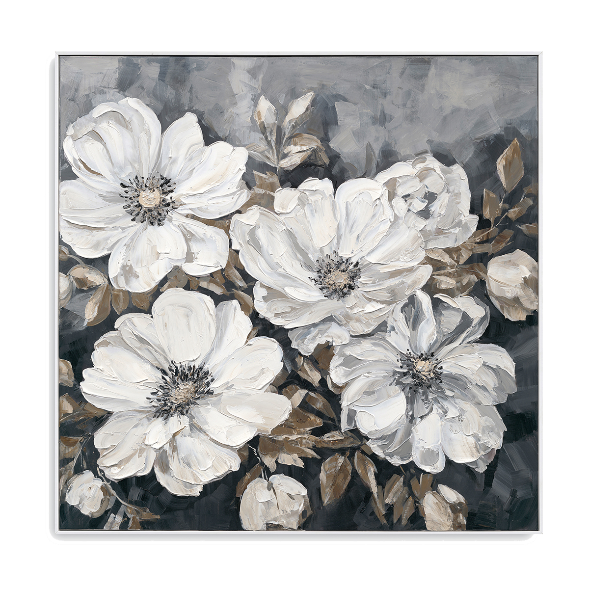 Moonlit Peonies Monochrome Floral Painting #P3501