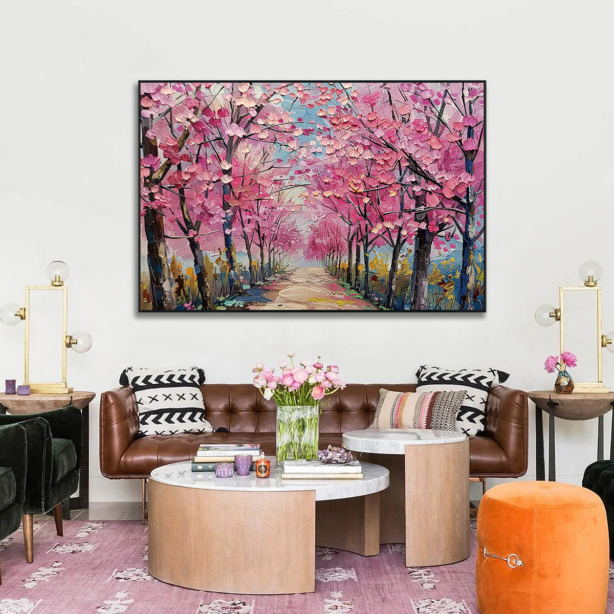 Blossom Path Textured Landscape Painting #PGK1 (132)