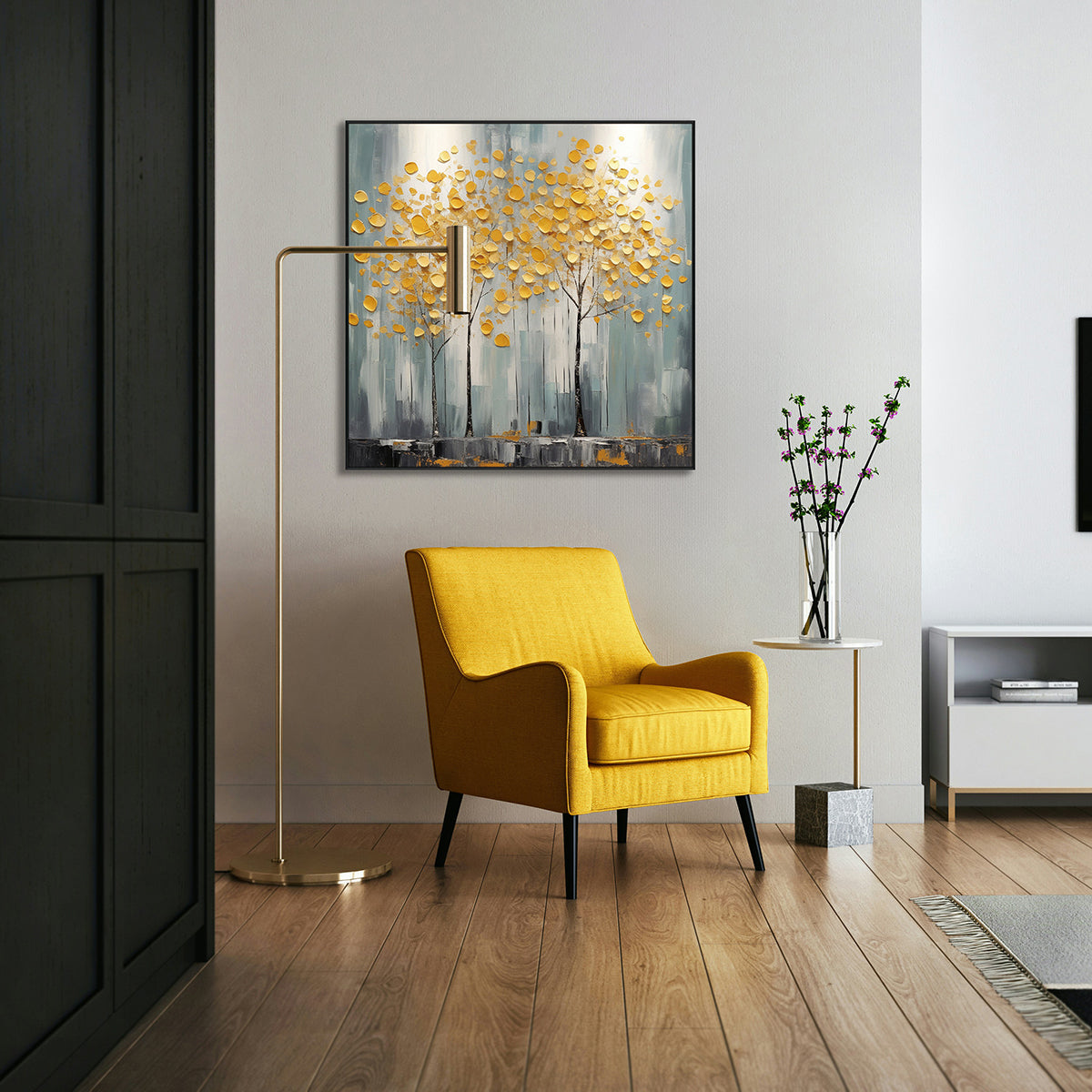 Golden Harmony Textured Tree Painting #PH0115(27)